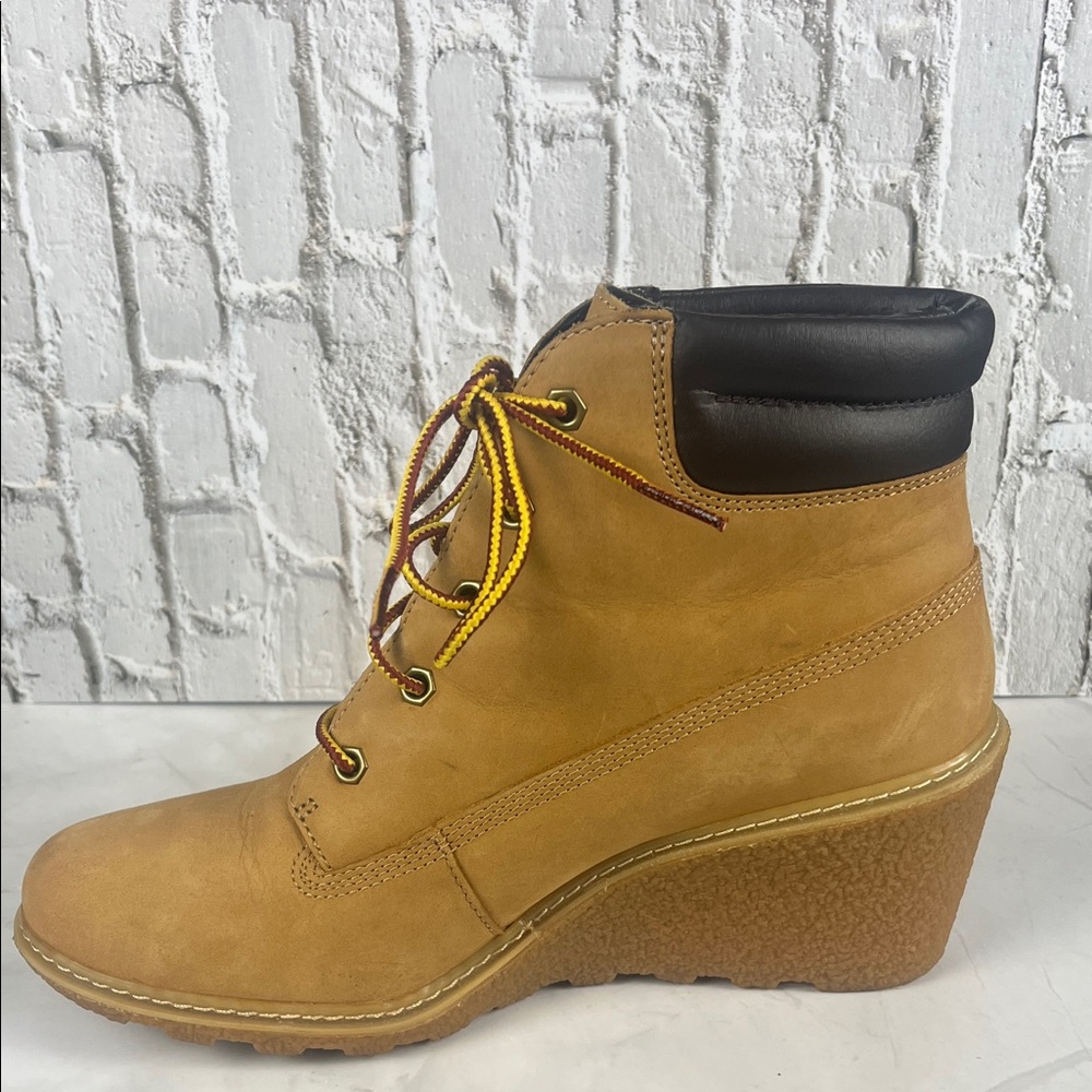 Timberland Women's Amston‎ 6 Inch Wheat Nubuck Wedge Heel Boots Size 8 - Picture 5 of 15